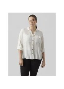 Hemdbluse Vero Moda CURVE "VMBUMPY L/S SHIRT NEW CURVE GA NOOS", Damen, Gr. 48, wei&szlig; (snow wei&szlig;), Web, Obermaterial: 100% Viskose, unifarben, regular fit h&uuml;ftbedeckend, V-Ausschnitt, Blusen Hemdbluse