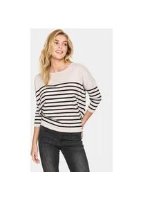 Strickpullover SAINT TROPEZ "MilaSZ R-neck Stripe", Damen, Gr. S, beige (gray morn mila stripe), Feinstrick, Obermaterial: 80% Viskose, 20% Polyacryl, gestreift, bequem normal, Rundhals, Pullover Strickpullover, Oversize Fit, Feinstrick, Viskosemischung