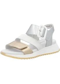 Riemchensandale Rieker SPORT, Damen, Gr. 42, wei&szlig; (goldfarben, silberfarben, wei&szlig;), Leder, metallic, Schuhe Riemchensandale, Sommerschuh, Klettschuh, Outdoorsandale mit weichem Fu&szlig;bett