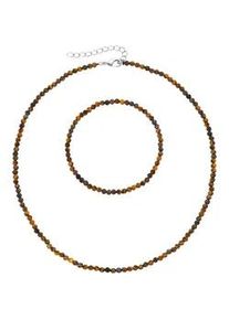 Ketten und Armband Set Firetti "Multipack Schmuck Geschenk Armkette Halskette", braun (silberfarben, braun, braun), Schmuck_Sets, Damen, Elasthan, Messing, Polyester, facettierte Edelsteine