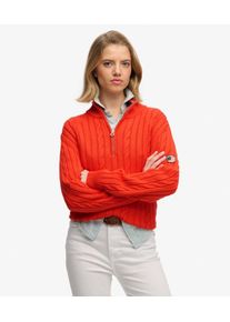 Superdry Damen L&auml;ssiger Zopfmuster-pullover mit Halbrei&szlig;verschluss Orange - Gr&ouml;&szlig;e: 36 21032275007281KC030