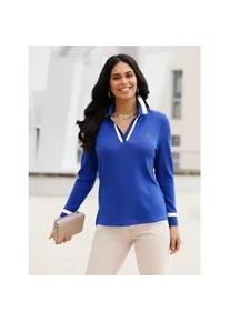Poloshirt Inspirationen "Poloshirt", Damen, Gr. 44, blau (royalblau, sand, gemustert), 50% Modal, 44% Polyester, 6% Elasthan, gemustert, mehrfarbig, unifarben, V-Ausschnitt, Shirts