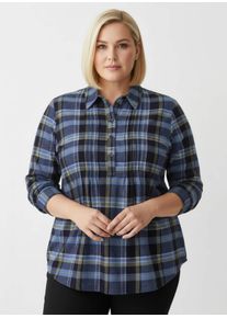 sheego Gro&szlig;e Gr&ouml;&szlig;en Flanellbluse mit Biesen-Verzierung, marine-schilf-kariert, Gr&ouml;&szlig;e 44 - Damen