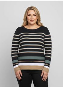 sheego Große Größen Streifenpullover mit Rippabschlüssen, marine-weiß-gestreift, Größe 42 - Damen