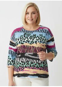 sheego Große Größen Rundhalsshirt im Mustermix, schwarz-pink-bedruckt, Größe 56 - Damen