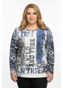 sheego Große Größen Print-Shirt mit Glitzersteinchen-Applikation, ecru-mittelblau-bedruckt, Größe 38 - Damen