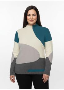 sheego Große Größen Oversize-Pullover mit Intarsien-Muster, champagner-aquapetrol-gemustert, Größe 38 - Damen