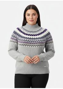 sheego Gro&szlig;e Gr&ouml;&szlig;en Stehkragenpullover im mehrfarbigen Norwegermuster, hellgrau-nachtblau-gemustert, Gr&ouml;&szlig;e 48 - Damen