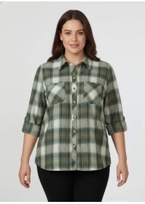 sheego Gro&szlig;e Gr&ouml;&szlig;en Flanellbluse im Karomuster, oliv-ecru-kariert, Gr&ouml;&szlig;e 40 - Damen