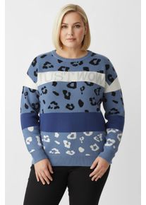 sheego Große Größen Pullover mit Glitzersteinchen-Schriftzug, mittelblau-royalblau-gemustert, Größe 40 - Damen