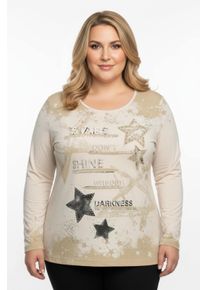 sheego Große Größen Print-Shirt mit glänzendem Sternendruck, champagner-schwarz-bedruckt, Größe 48 - Damen
