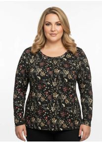sheego Große Größen Tunikashirt mit floralem Druck, schwarz-ocker-bedruckt, Größe 46 - Damen