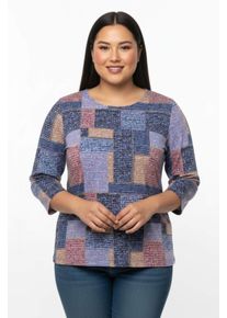 sheego Große Größen 3/4-Arm-Shirt in Patch-Optik, royalblau-erika-bedruckt, Größe 44 - Damen