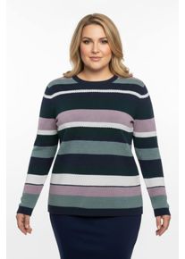 sheego Gro&szlig;e Gr&ouml;&szlig;en Streifenpullover mit Strukturmuster, dunkelblau-mauve-geringelt, Gr&ouml;&szlig;e 50 - Damen