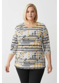 sheego Große Größen Longshirt mit 3/4-Ärmel, ocker-graphit-bedruckt, Größe 44 - Damen