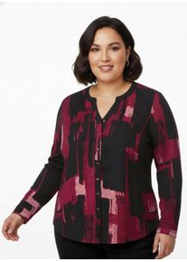 sheego Gro&szlig;e Gr&ouml;&szlig;en Druckbluse mit Krempel&auml;rmeln, schwarz-rot-bedruckt, Gr&ouml;&szlig;e 46 - Damen
