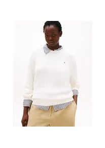 Strickpullover Tommy Hilfiger Curve "CRV CO CABLE FINE GG C-NK LS SWT", Damen, Gr. 50, beige (ivory silk), Strick, Obermaterial: 100% Baumwolle, unifarben, figurbetont normal, Rundhals, Rippstrickb&uuml;ndchen, Pullover Strickpullover, in gro&szlig;en Gr&ouml;&szlig;en, mit Zopfmuster