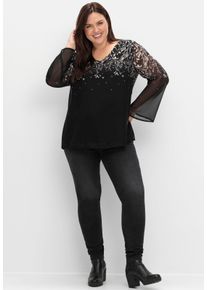 sheego Große Größen Chiffonbluse mit grafischem Print, schwarz-weiß gemustert, Größe 44 - Damen