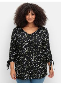 sheego Gro&szlig;e Gr&ouml;&szlig;en Tunika mit Bindeband am &Auml;rmel, schwarz-gemustert, Gr&ouml;&szlig;e 56 - Damen