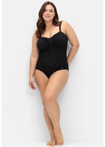 sheego Große Größen Badeanzug mit Raffung, schwarz, Größe 56F - Damen