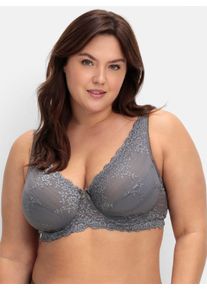 sheego Große Größen Bügel-BH mit floraler Spitze, graphit, Größe 100B - Damen