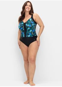 sheego Große Größen Badeanzug mit Rüschenkanten, schwarz-bedruckt, Größe 54E - Damen