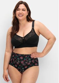sheego Große Größen Bügelloser BH mit Spitze und wattierten Cups, schwarz, Größe 105D - Damen