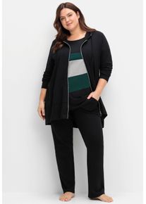 sheego Gro&szlig;e Gr&ouml;&szlig;en Shirtjacke mit 2-Wege-Rei&szlig;verschluss, Longform, schwarz, Gr&ouml;&szlig;e 56/58 - Damen