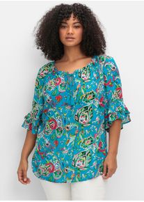 sheego by Joe Browns sheego Große Größen Crinklebluse mit Paisleydruck und Rüschenärmeln, blau gemustert, Größe 44 - Damen
