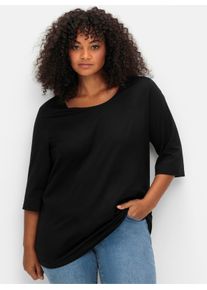 sheego Gro&szlig;e Gr&ouml;&szlig;en 3/4-Arm-Shirt im geraden, l&auml;ngeren Schnitt, schwarz, Gr&ouml;&szlig;e 48/50 - Damen