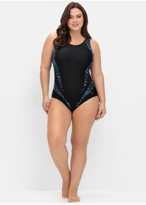 sheego Große Größen Badeanzug mit Mesh-Einsatz, schwarz bedruckt, Größe 40D - Damen