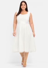 sheego Große Größen Abendkleid mit Stickerei und Perlen, offwhite, Größe 48 - Damen