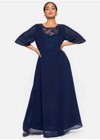 sheego Große Größen Abendkleid aus Chiffon, mit Spitzen-Einsatz, marine, Größe 44 - Damen
