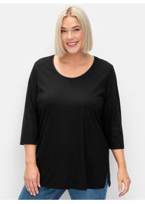 sheego Große Größen Rundhalsshirt mit Seitenschlitzen, schwarz, Größe 56/58 - Damen