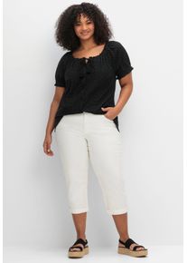 sheego by Joe Browns sheego Große Größen Kurzarm-Bluse mit Lochstickerei und Carmen-Ausschnitt, schwarz, Größe 42 - Damen