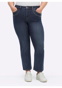 sheego Große Größen Gerade Jeans mit Knopflochgummi, dark blue, Größe 54 - Damen
