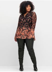 sheego by Joe Browns sheego Große Größen Tunika aus Mesh, mit Trompetenärmeln, schwarz-gemustert, Größe 54 - Damen