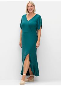 sheego Große Größen Jerseykleid in Wickeloptik, mit Volantrock, petrol, Größe 54 - Damen