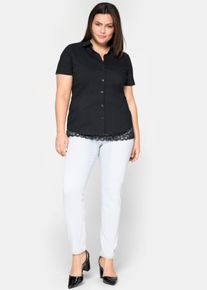 sheego Große Größen Stretchbluse mit kurzem Arm, leicht tailliert, schwarz, Größe 40 - Damen