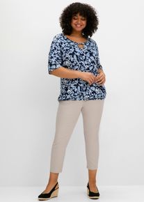 sheego Große Größen Shirt mit Alloverdruck und Cut-out vorn, tiefblau-gemustert, Größe 52/54 - Damen