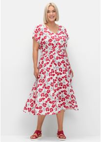 sheego Große Größen Druckkleid mit Smokbund, ecru-gemustert, Größe 46 - Damen