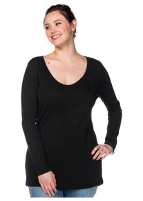 sheego Große Größen Langarmshirt mit Rundhalsausschnitt, Rippqualität, schwarz, Größe 48/50 - Damen