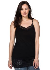 sheego Große Größen Spaghettitop mit breiter Spitzenbordüre, schwarz, Größe 44 - Damen