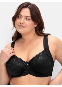 sheego Große Größen Minimizer-BH mit Bügel mit floraler Spitze und tonigen Streifen, schwarz, Größe 110G - Damen