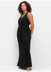 sheego Große Größen Maxikleid mit Bindegürtel, schwarz, Größe 58 - Damen