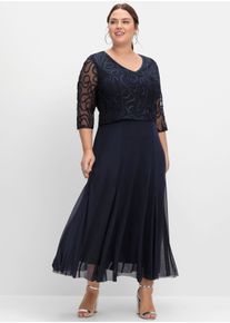 sheego Große Größen Abendkleid aus Mesh, mit Zierborten, tiefblau, Größe 50 - Damen