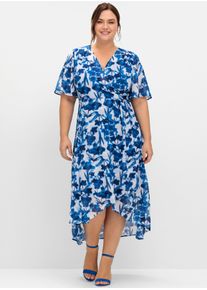 sheego Große Größen Chiffonkleid in Wickeloptik, mit Blätterprint, kobalt-gemustert, Größe 44 - Damen