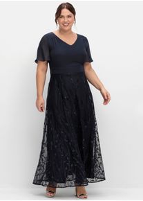 sheego Große Größen Abendkleid mit Stickerei und Pailletten am Rock, tiefblau, Größe 42 - Damen