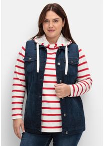 sheego Große Größen Jeansweste in längerer, taillierter Form, dark blue denim, Größe 42 - Damen