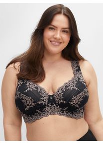sheego Gro&szlig;e Gr&ouml;&szlig;en B&uuml;gel-BH mit Stickereispitze und Mesh-Eins&auml;tzen, schwarz + taupe, Gr&ouml;&szlig;e 105E - Damen